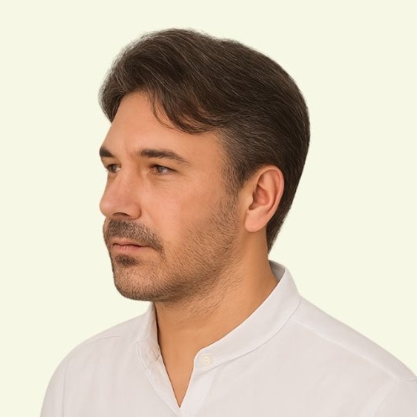 Men’s Hair System – Side-Swept Bangs Style, Human Hair