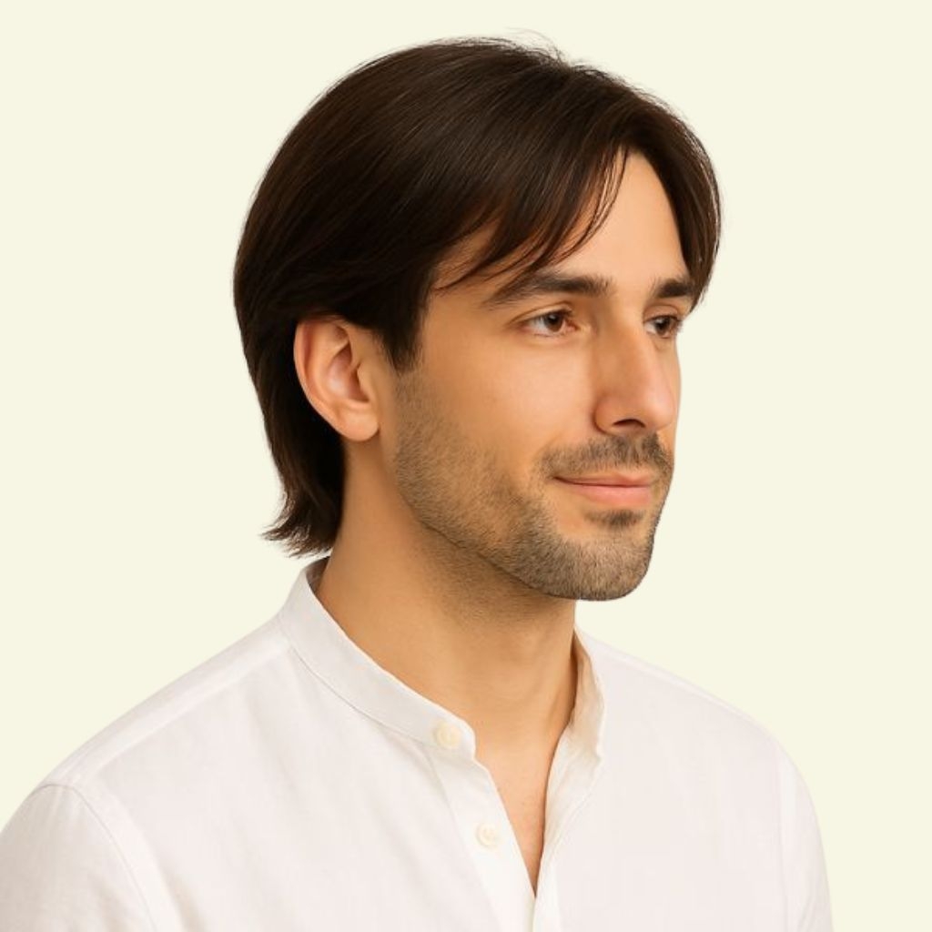 Men’s Full Wig – Korean Side Part Style, Human Hair