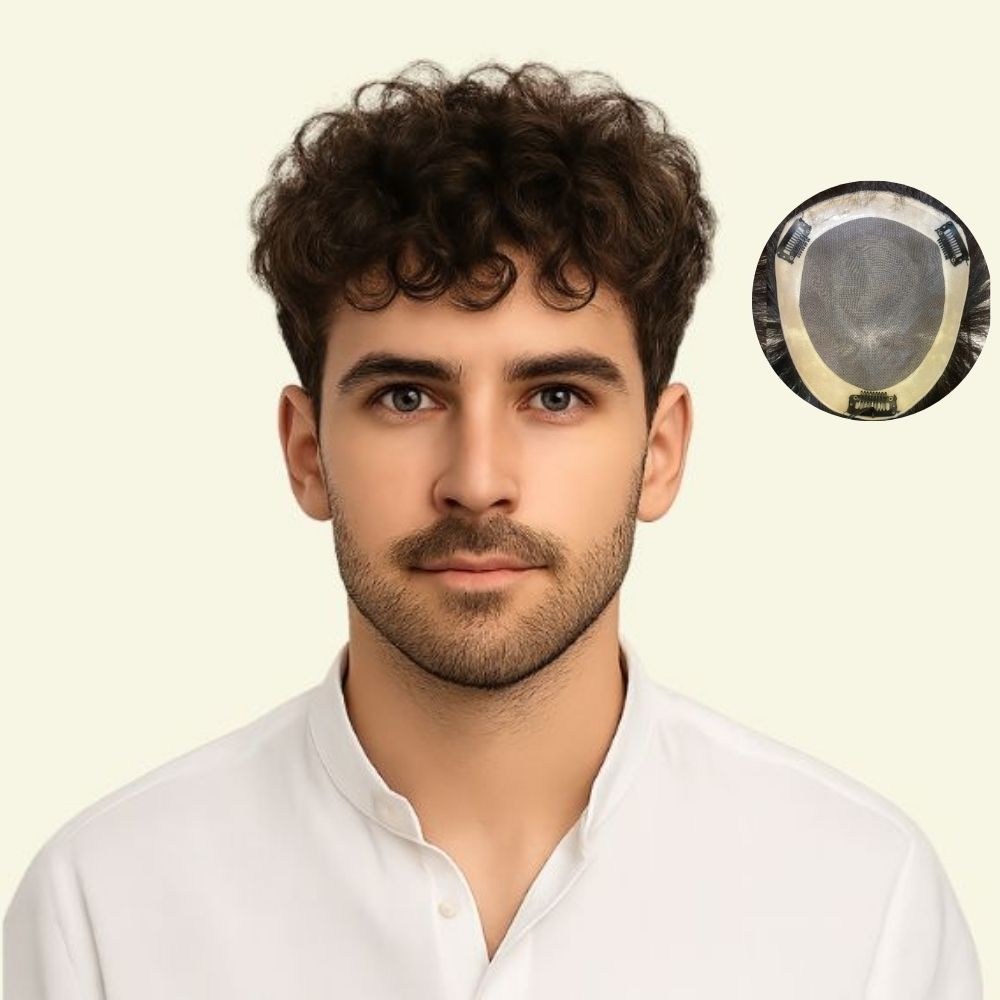 Men’s Hair System – Curly Style, Human Hair