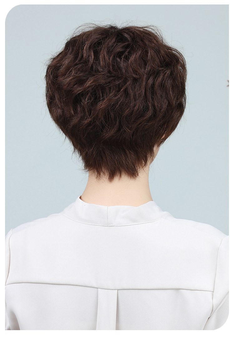 Middle-Aged Women's Short Hair with Real Hair, Middle-Aged Curly Style