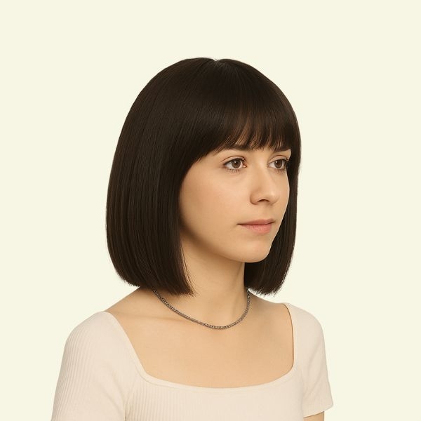 Human Hair Wispy Bangs – 3D Skin Base, Side-Part Swirl, 30cm