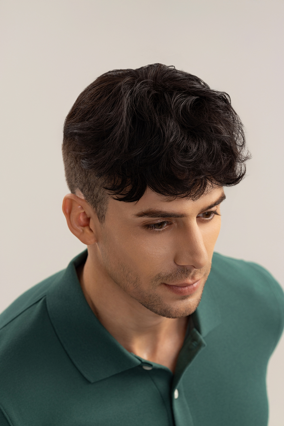Men's Wig with MONO - Layer Curly Brown Black