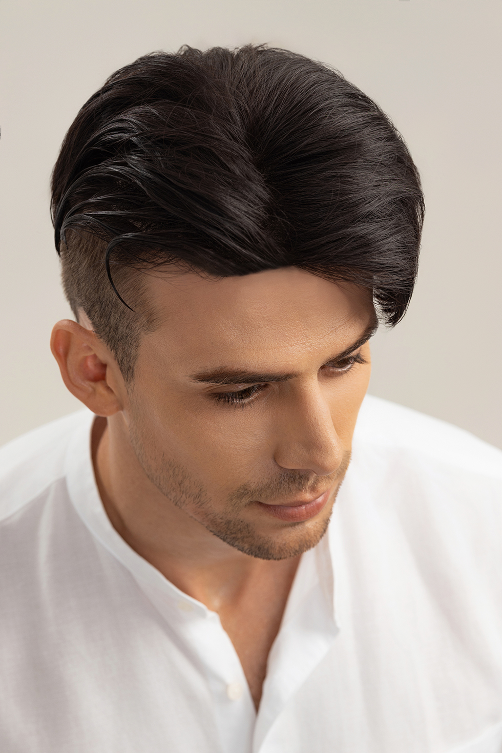 Men's Wig with MONO - Men's Topper Side Part Styled Brown Black