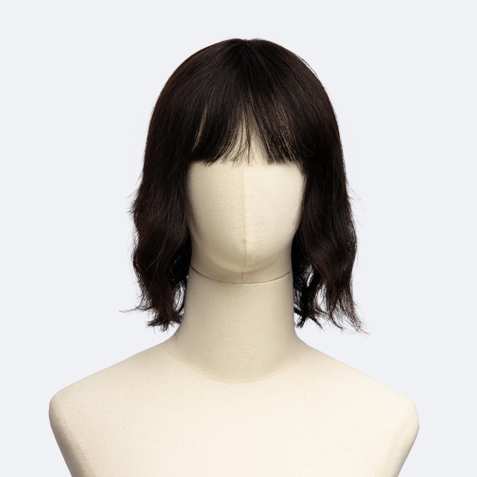 Short Wavy Handmade Human Hair with Wispy Bang