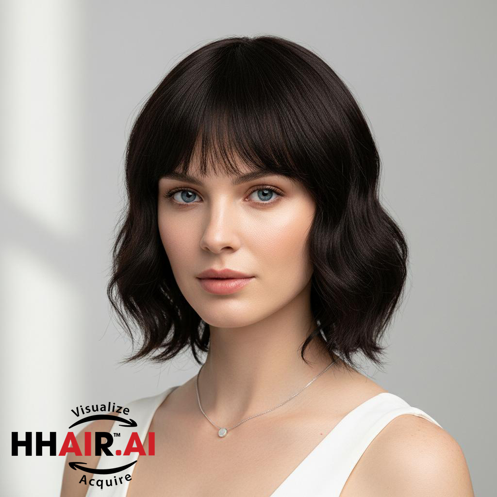 Short Wavy Handmade Human Hair with Wispy Bang